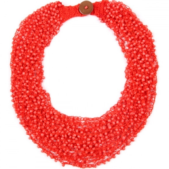 Red Beaded Bib Necklace - Picture 5 of 7